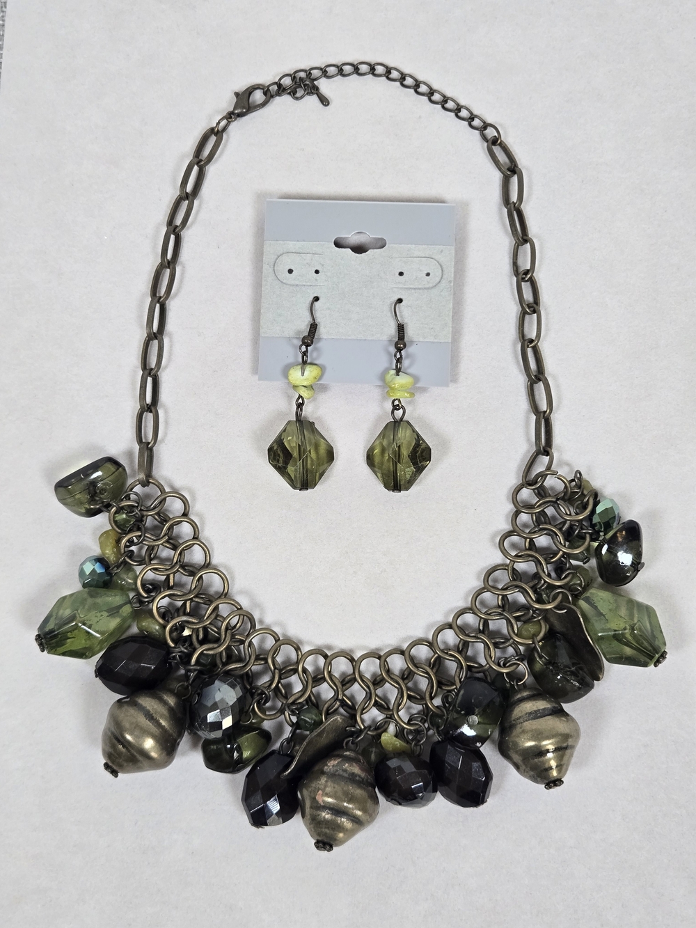 Chunky Green Bead Statement Necklace & Earring Set